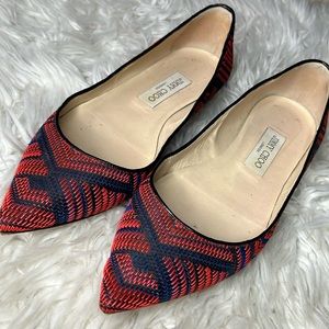 Jimmy Choo Red and Navy Geometric Flats